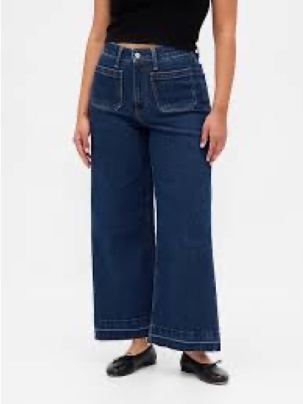 Gap High Rise Stride Wide-leg Ankle Jeans with front patch pockets & raw hem